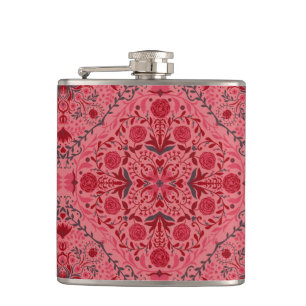 Blumenziegel in Rot und Wassermelone in Rosa Flachmann