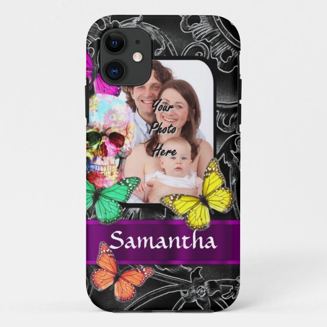 Blumenzucker-Schädel und Schmetterlinge Case-Mate iPhone Hülle (Rückseite)