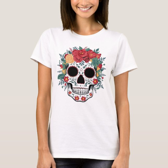 Blumenzuckerschädel T-Shirt (Vorderseite)