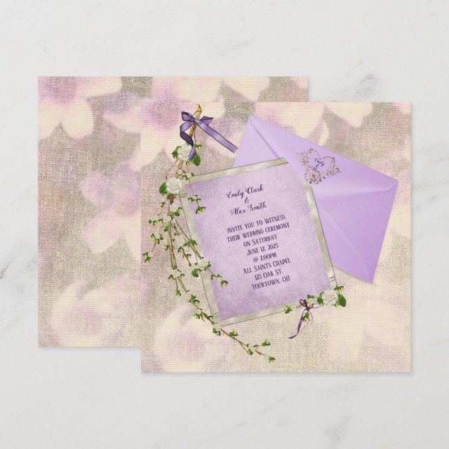 Blumenzweig auf Hochzeit einladen mit Umschlag Des Einladung (Vorne/Hinten)