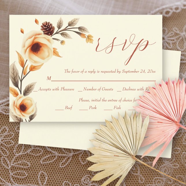 Blumenzweig mit pfirsichfarbenen Blume Hochzeit im RSVP Karte (Von Creator hochgeladen)