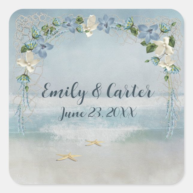 Blumenzwiebelbogen mit Nautical Net Quadratischer Aufkleber (Vorderseite)