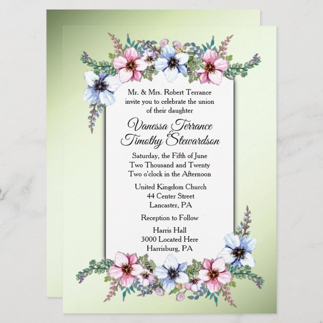 Blumenzwiebelgrün Einladung (Vorne/Hinten)