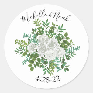 Blumenzwiebelhochzeit von Weißen Rose Runder Aufkleber