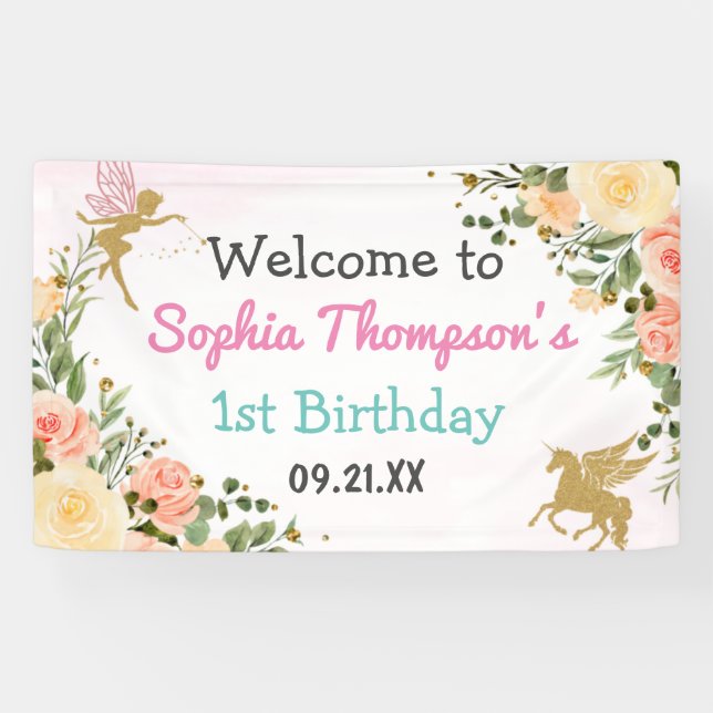 Blumenzwiebeln Glitzer 1. Geburtstag Banner (Horizontal)