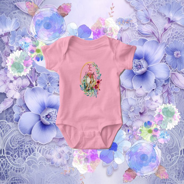 Blumenzwiebeln Individuelle Name Monogramm Ei Baby Strampler (Floral Bunny Painting Egg Monogram Custom Name Baby Bodysuit)
