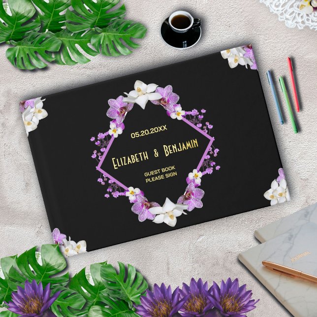 Blumenzwiebeln Wasserfarben Gold Custom Gästebuch (Floral Wedding Flowers Watercolor Gold Custom Guest Book has a modern floral design.)