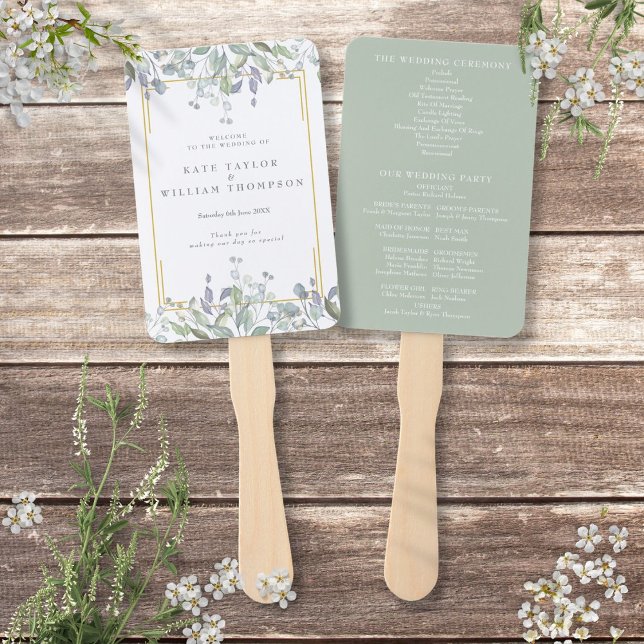 Blumenzwiebelprogramm für Grünpflanzen Fächer (Greenery Watercolor Floral Wedding Program Hand Fan)
