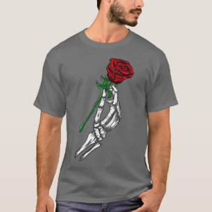 BlumeSkeleton Hand Holding-Rote Rose T-Shirt