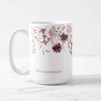 Blumig Botanisch Modisches Blattwerk Monogrammiert Kaffeetasse