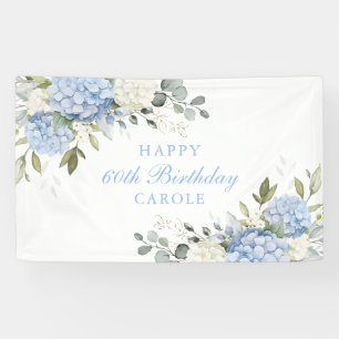 Blumig elegante blaue Hortensien 60. Geburtstagsfe Banner
