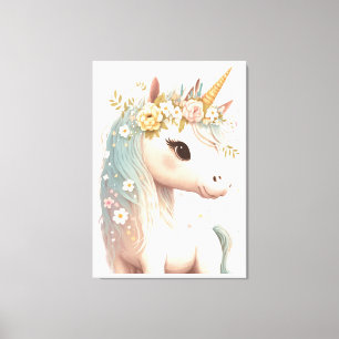 Blumig gekleidetes Kinderzimmer Einhorn Elegante W Leinwanddruck