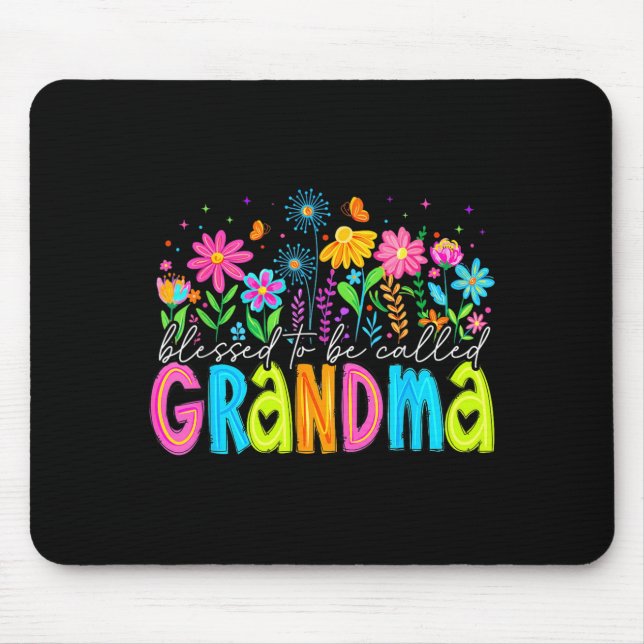 Blumig Gesegnet, Oma genannt zu werden Glückliche  Mousepad (Vorne)