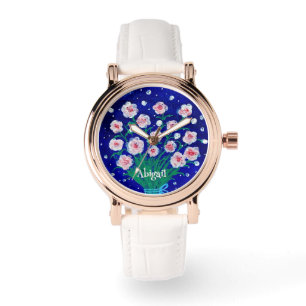 Blumig handbemalte elegante eWatch-Uhr  Armbanduhr