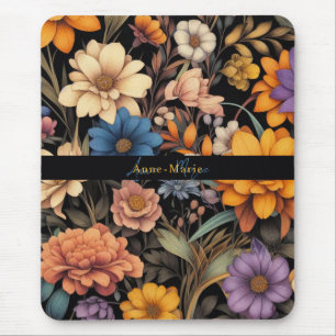 Blumig rustikal vintage elegant schwarz mousepad