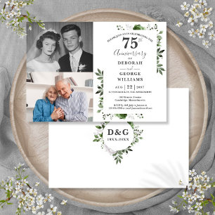 Blumige 75. Hochzeitstag Dann & Jetzt 2 Fotos Einladung