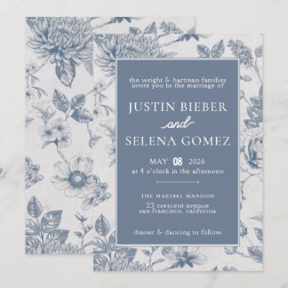 Blumige blaue elegante Hochzeitseinladung Einladung