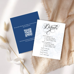 Blumige blaue Hochzeitsdetails-Zeitplan-Karte RSVP Karte