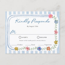 Blumige blaue Streifen-RSVP-Karten