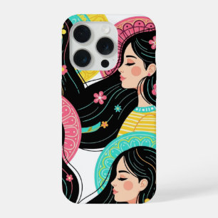Blumige Bohemian-Frauen-Illustrations-Kunst iPhone 15 Pro Hülle