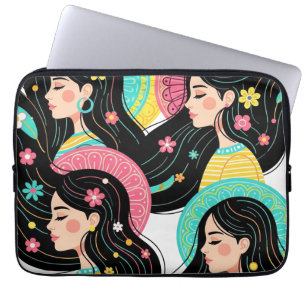 Blumige Bohemian-Frauen-Illustrations-Kunst  Laptopschutzhülle