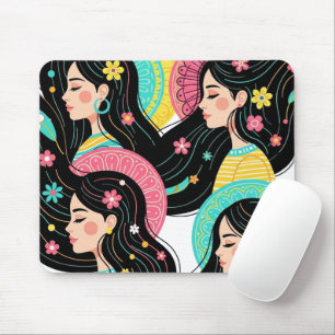 Blumige Bohemian-Frauen-Illustrations-Kunst  Mousepad