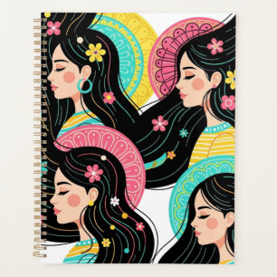 Blumige Bohemian-Frauen-Illustrations-Kunst  Planer