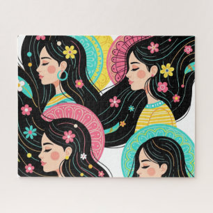 Blumige Bohemian-Frauen-Illustrations-Kunst Puzzle