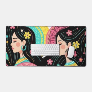 Blumige Bohemian-Frauen-Illustrations-Kunst  Schreibtischunterlage