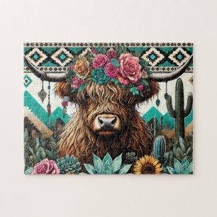 Blumige Boho Highland Kuh Puzzle