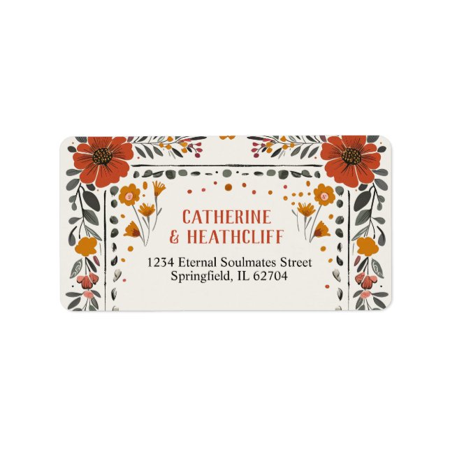 Blumige Boho-Letterpress-Tischnummer-Hochzeit Adressaufkleber (Vorne)