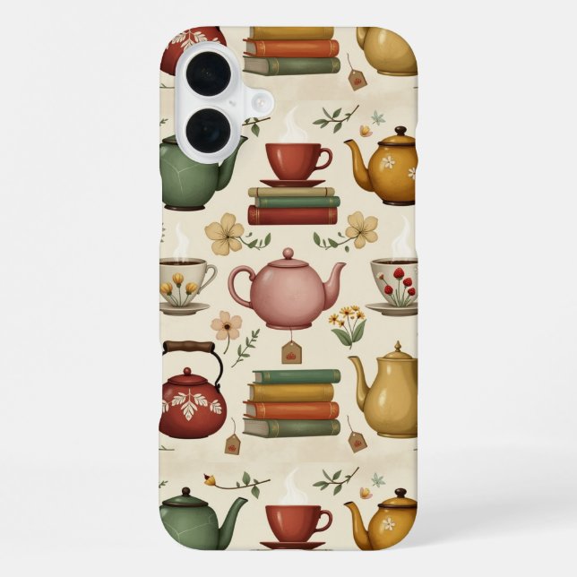 Blumige Bücher und Tee iPhone Hülle (Rückseite)