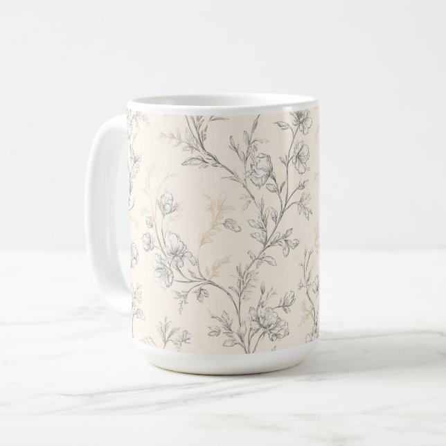 Blumige Creme-Chic Kaffeetasse (Vorderseite Links)
