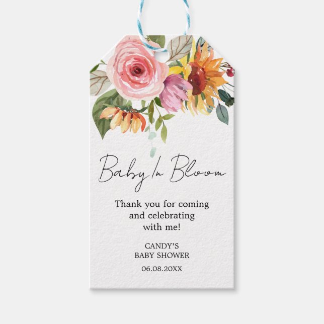 Blumige Dankeschön-Babyshower-Geschenkanhänger Geschenkanhänger (Vorderseite)