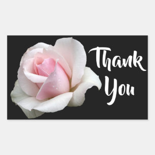 Blumige Dankeschön Rosa Rose Blumen Schwarze Hochz Rechteckiger Aufkleber