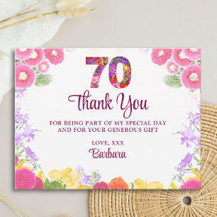Blumige Dankeskkarte zum 70. Geburtstag 70 Blumen Postkarte