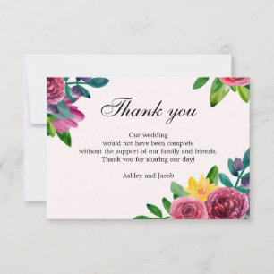 Blumige Danksagung. Wasserfarben Blumen Hochzeitsn Einladung