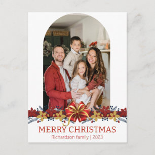 Blumige einfache elegante Familien-Weihnachtsfoto Feiertagspostkarte