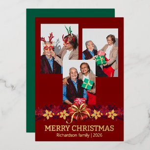 Blumige einfache elegante Familien-Weihnachtsfotos Folien Feiertagskarte