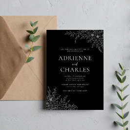 Blumige Einfachheit 1 Schwarze Minimal-Hochzeit Einladung