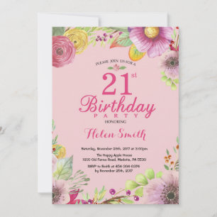 Blumige Einladung zum 21. Geburtstag für Frauen Ro