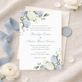 Blumige elegante blaue Hortensien-Grün-Hochzeit Einladung
