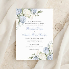 Blumige elegante blaue Hortensien-Grün-Hochzeit Einladung