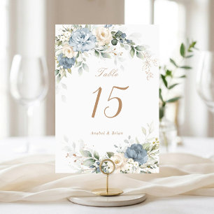 Blumige elegante blaue weiße Grünpflanzen Hochzeit Tischnummer