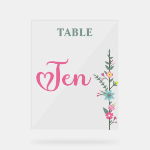 Blumige elegante Liebeshochzeit Tisch Nummer Zehn Acrylschild