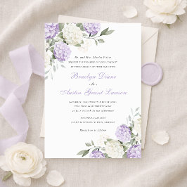 Blumige elegante lila Hortensien-Grün-Hochzeit Einladung