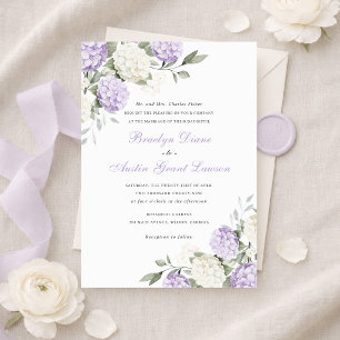 Blumige elegante lila Hortensien-Grün-Hochzeit Einladung