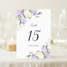 Blumige Elegante Lila Hortensien Grün Hochzeit Tischnummer