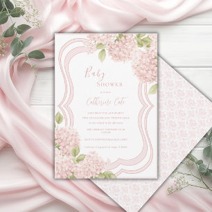 Blumige elegante rosa Hortensien-Baby-Shower Einladung