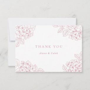 Blumige elegante rosa Hortensien-Hochzeit Danke